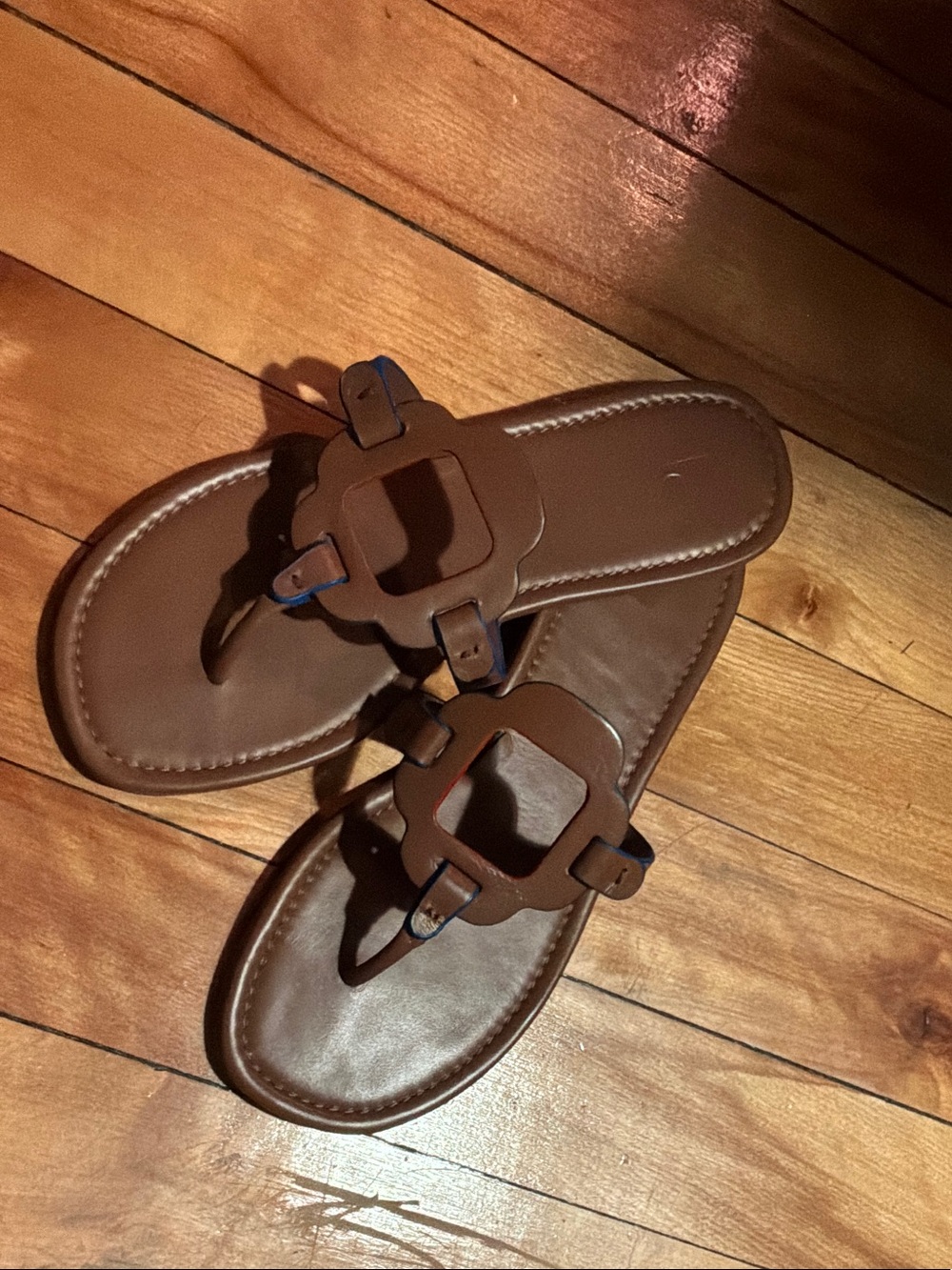 Larroude Brown Leather Thong Sandals